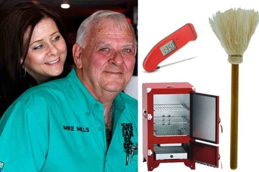 Amy and Mike Mills and the Thermapen, mop, and smoker.